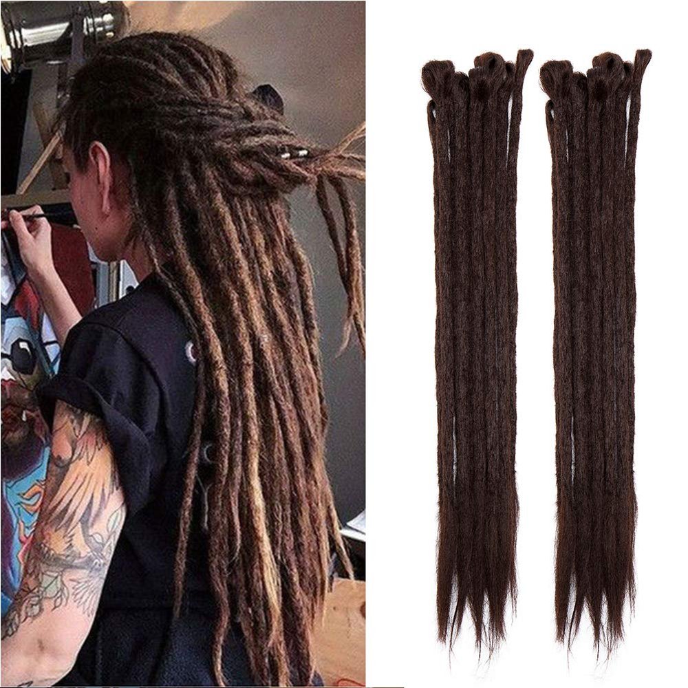 100% Handmade Dreadlocks Extensions 20" Fashion Reggae Hair Soft Faux Locs Crochet Mambo Twist Braiding Hair Ombre Color For Women/Men(30 Strands,Dark Brown)