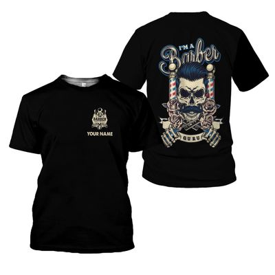 Personalized Barber Shop Shirt 3D Barber Shirts Hairdresser Haircutting Hairstylist Custom Name Salon Barber Tshirt Pole Scissors Hair Stylist T Shirt All Over Printed S-5XL, Cosmetology Gift Barbero