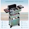 FRENESSA Rolling Makeup Case Cosmetology Case on Wheels 3 in 1 Cosmetic Trolley Large Storage Organizer Salon Barber Case Traveling Cart Trunk for Esthetician Nail Tech Mobile Stylists, Blue view 2