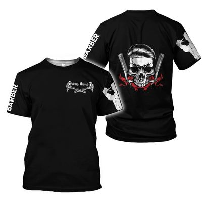 Personalized Barber Shop Shirt 3D Barber Shirts Hairdresser Haircutting Hairstylist Custom Name Salon Barber Tshirt Pole Scissors Hair Stylist T Shirt All Over Printed S-5XL, Cosmetology Gift Barbero