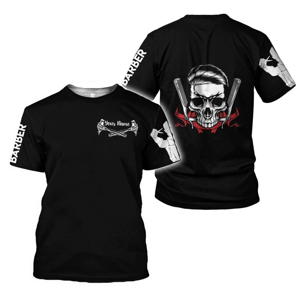 Personalized Barber Shop Shirt 3D Barber Shirts Hairdresser Haircutting Hairstylist Custom Name Salon Barber Tshirt Pole Scissors Hair Stylist T Shirt All Over Printed S-5XL, Cosmetology Gift Barbero