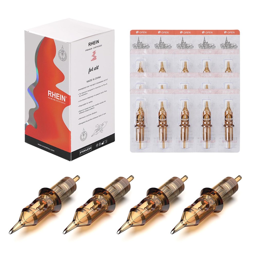 RHEIN Tattoo Cartridges Needles 50pcs, Tattoo Needle Kit Mixed #12 Standard 0.35mm 3RS 5RS 7RS 9RS 11RS, 3.5mm M-Taper Each Size 10pcs Tattoo Supplies EN02-50KIT-S