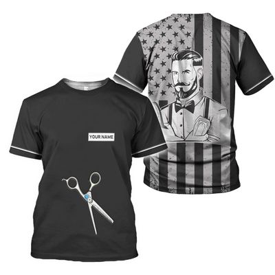 Personalized Barber Shop Shirt 3D Barber Shirts Hairdresser Haircutting Hairstylist Custom Name Salon Barber Tshirt Pole Scissors Hair Stylist T Shirt All Over Printed S-5XL, Cosmetology Gift Barbero