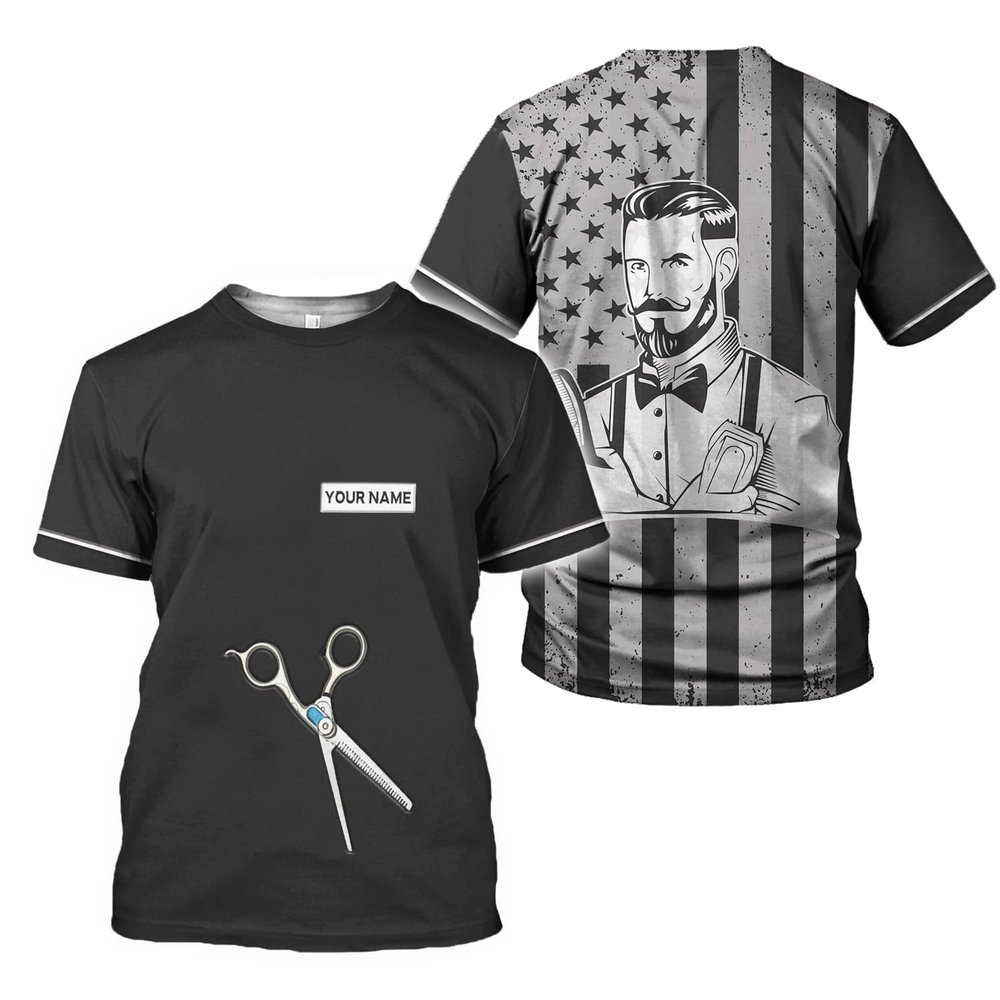 Personalized Barber Shop Shirt 3D Barber Shirts Hairdresser Haircutting Hairstylist Custom Name Salon Barber Tshirt Pole Scissors Hair Stylist T Shirt All Over Printed S-5XL, Cosmetology Gift Barbero