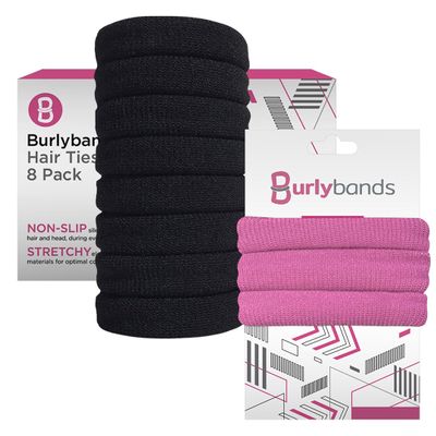 Bulrybands Thick Hair Ties Black 8 Piece with Pink 3 Piece