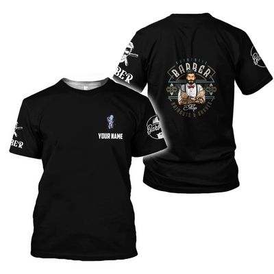 Personalized Barber Shop Shirt 3D Barber Shirts Hairdresser Haircutting Hairstylist Custom Name Salon Barber Tshirt Pole Scissors Hair Stylist T Shirt All Over Printed S-5XL, Cosmetology Gift Barbero