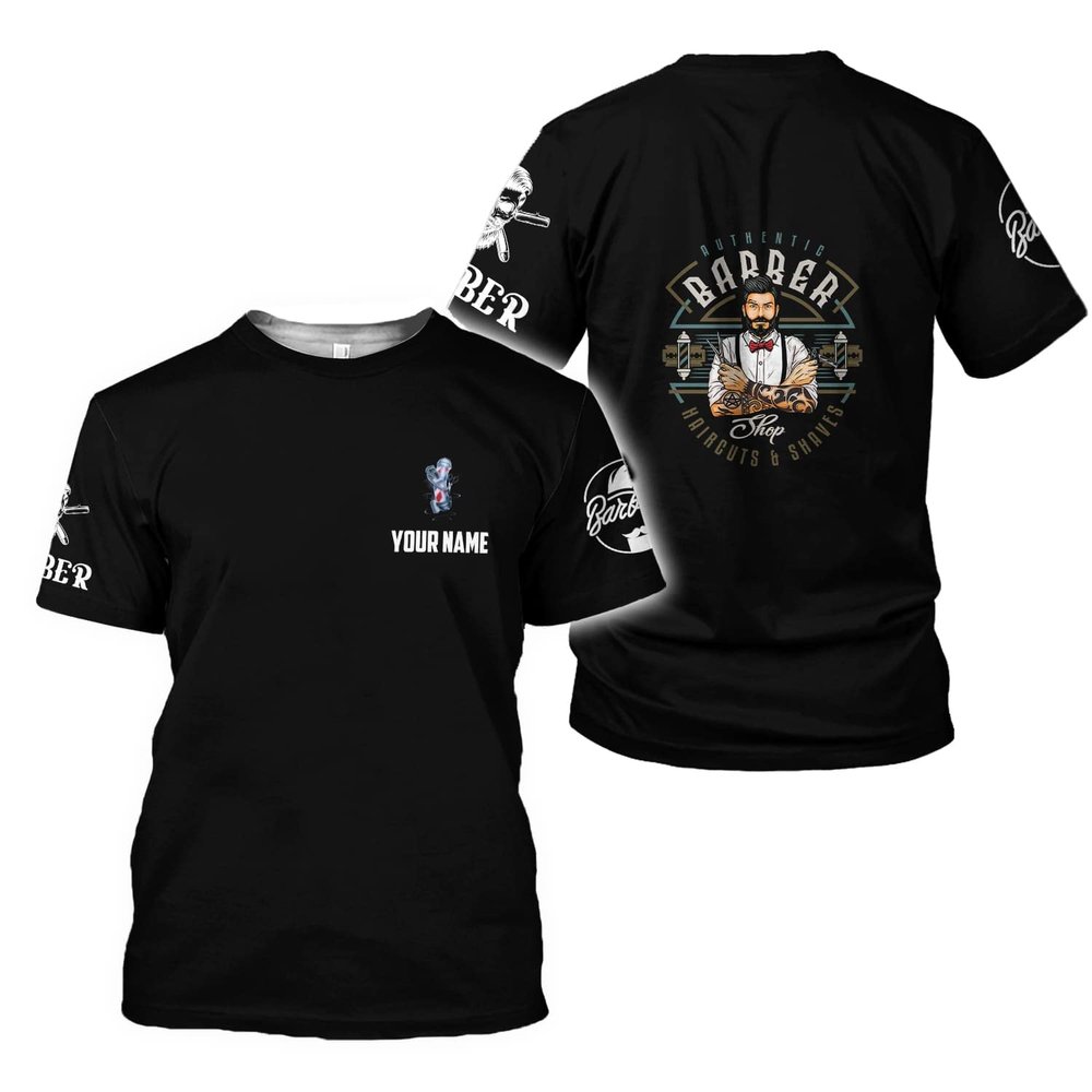 Personalized Barber Shop Shirt 3D Barber Shirts Hairdresser Haircutting Hairstylist Custom Name Salon Barber Tshirt Pole Scissors Hair Stylist T Shirt All Over Printed S-5XL, Cosmetology Gift Barbero