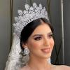 FASNAHOK Large Cubic Zirconia Wedding Tiaras Luxury Tall Pageant Queen Crowns for Women Gift Coronas Para 15 Anos Quinceaneras Big CZ Princess Headbands Silver view 2
