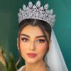 FASNAHOK Large Cubic Zirconia Wedding Tiaras Luxury Tall Pageant Queen Crowns for Women Gift Coronas Para 15 Anos Quinceaneras Big CZ Princess Headbands Silver view 3