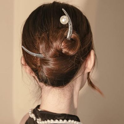 Annoomm Moon Hairpin Flower Hair Stick,Hair clasp Girl Women Pearl Hair Clip Elegant Retro Hair Fork Bridal Headwear Hair Styling (Pattern silver), 1.0 Count, 1