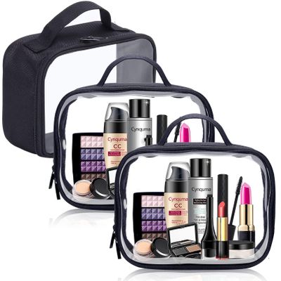 3Pack Clear Makeup Bags,Clear Toiletry Bag with Zipper Handle,PVC Translucent Cosmetic Bag,Waterproof Clear Travel Bags,Portable Toiletry Carry Pouch Clear Cosmetic Makeup Bag for Vacation Bathroom