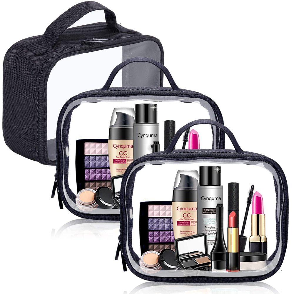 3Pack Clear Makeup Bags,Clear Toiletry Bag with Zipper Handle,PVC Translucent Cosmetic Bag,Waterproof Clear Travel Bags,Portable Toiletry Carry Pouch Clear Cosmetic Makeup Bag for Vacation Bathroom