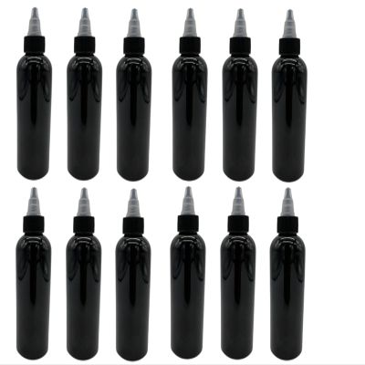 Natural Farms 4 oz Black Cosmo Plastic Bottles -12 Pack Empty Bottle Refillable - BPA Free - Essential Oils - Aromatherapy | Black/Natural Twist Top Cap - Made in the USA