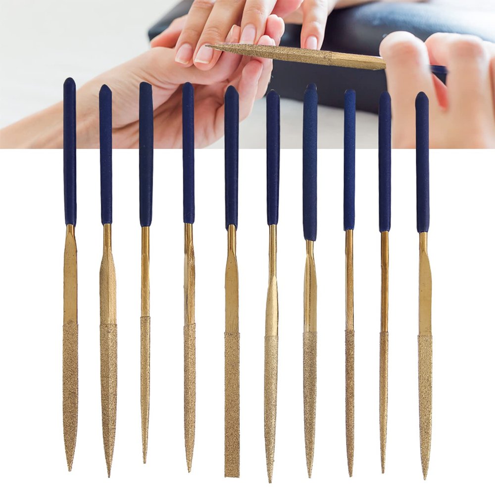 10pcs Alloy Coated Grinding Files Set - Nail Care & Jewelry Making Tools, Sanding Cuticle Nippers, Manicure Repair Kit