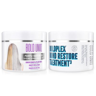 BOLD UNIQ Purple Hair Mask For Blonde, Platinum, Bleached, Silver, Gray, Ash & Brassy Hair & BoldPlex 3 Bond Restore Treatment - Remove Yellow Tones & Condition Dry, Damaged Hair, Cruelty Free & Vegan