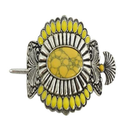 Skelapparel Western Epoxy Concho Bohemian howlite squash Blossom hair barrette Hair stick (Yellow)