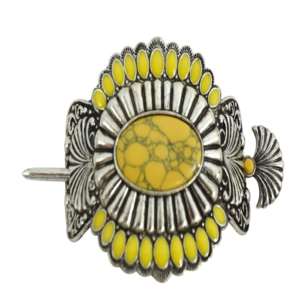 Skelapparel Western Epoxy Concho Bohemian howlite squash Blossom hair barrette Hair stick (Yellow)