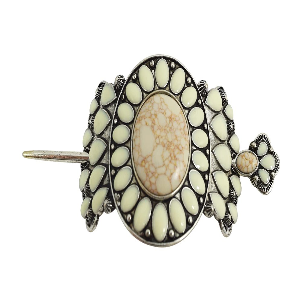 Skelapparel Southwest Bohemian howlite stone squash Blossom hair barrette Hair stick (white)