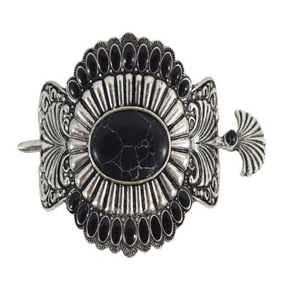 Skelapparel Western Epoxy Concho Bohemian howlite squash Blossom hair barrette Hair stick (Black)