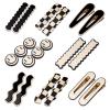16 PCS Magicsky Simple No Bend Hair Clips, Black White Checker Barrettes, No Crease Wave Geometric Duckbill pins, Korean Styling Minimalist Hairpin Hair Accessories, Gifts for Women Girls view 1