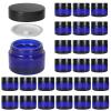 BPFY 24 Pack 1 oz Round Blue Glass Cosmetic Jars with Inner Liners and Black Lids, Travel Glass Jars, Cosmetic Containers for Lip Balms, Powders, Makeup, Cream, Eyeshadow, Slime, Paint view 1