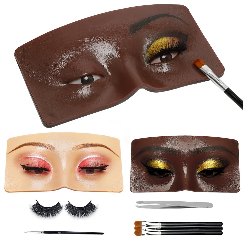 GFPGYQ 3D Eye Practice Board, Perfect Aid for Makeup Practicing, Reusable Silicone Face Mannequin for Beginners to Practice Eyeshadow Kit (Black)