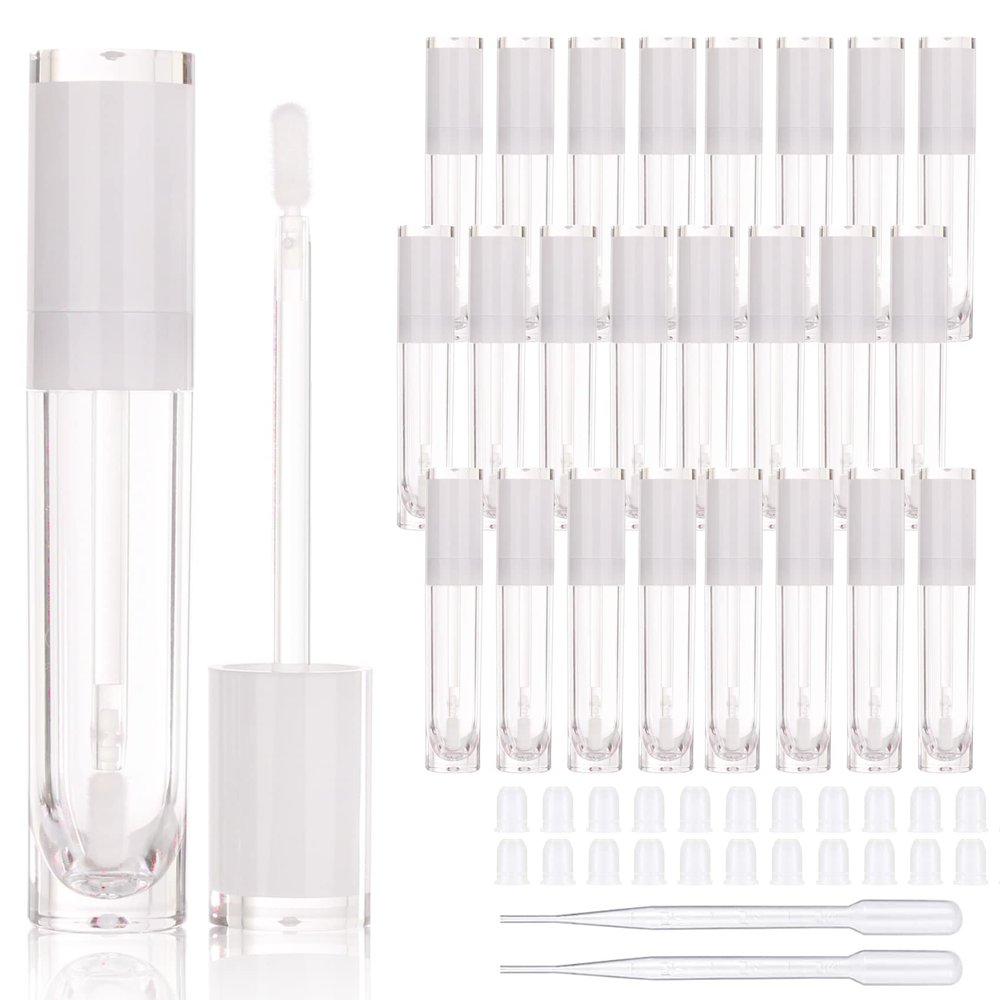 COSIDEA 26 pcs Refillable Empty 8ml Lip Gloss Tubes with clear WandRound white Lipgloss ContainersDIY cosmetic packing Container Bulk Wholesale