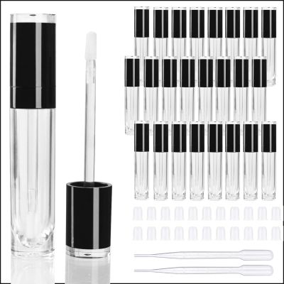 COSIDEA 26 pcs Refillable Empty 8ml Lip Gloss Tubes with clear WandRound black Lipgloss ContainersDIY cosmetic packing Container Bulk Wholesale