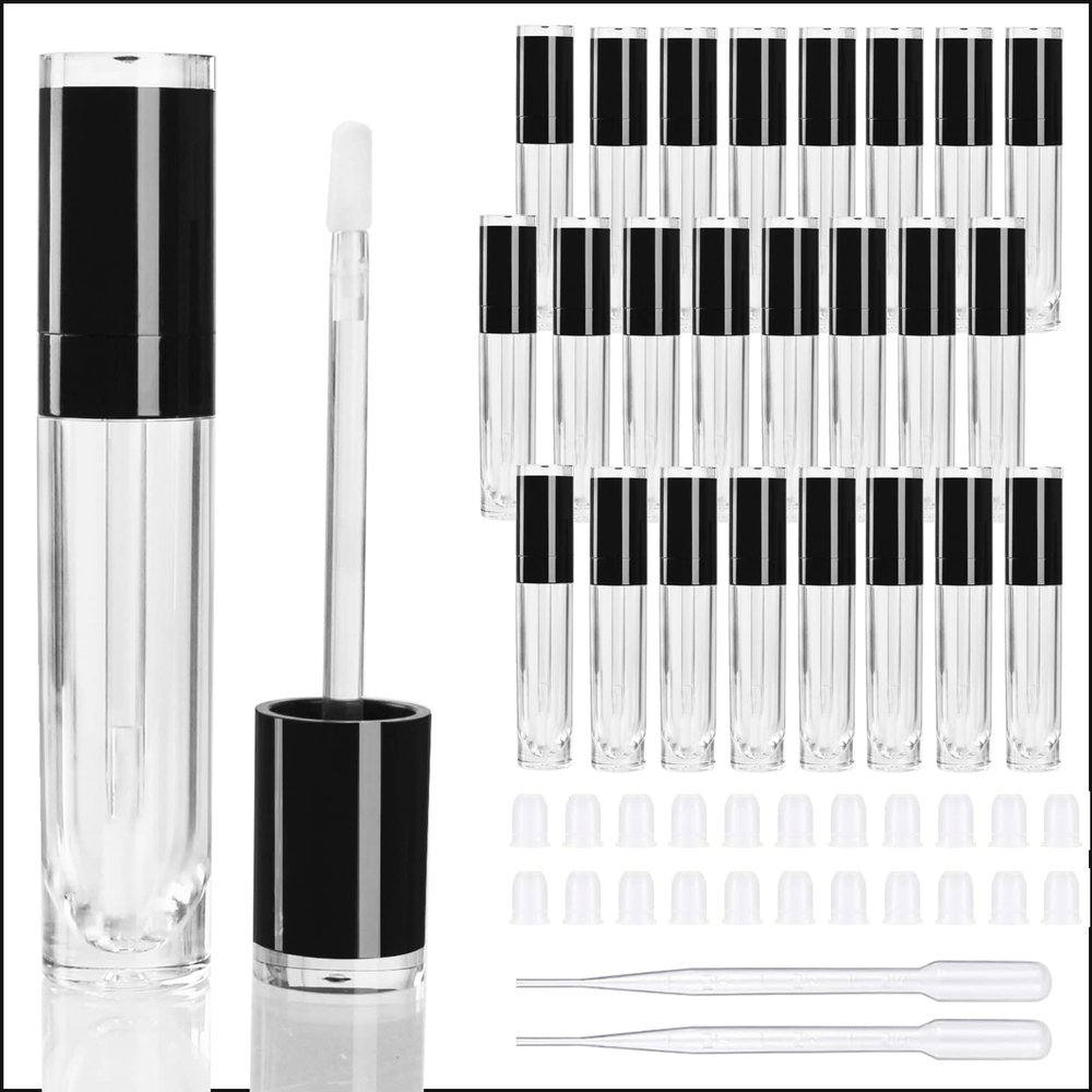 COSIDEA 26 pcs Refillable Empty 8ml Lip Gloss Tubes with clear WandRound black Lipgloss ContainersDIY cosmetic packing Container Bulk Wholesale