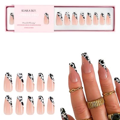 Kiara Sky Press On Nails | XPRESS PRO 100% Acrylic Nails | 30-Piece Kit Includes Nail Glue, Cuticle Pusher, File & Prep Pad | Coffin Medium - Moo Out The Way