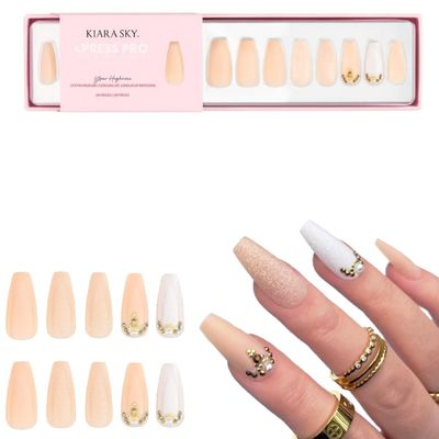 Kiara Sky Press On Nails | XPRESS PRO 100% Acrylic Nails | 30-Piece Kit Includes Nail Glue, Cuticle Pusher, File & Prep Pad | Coffin Medium - Your Highness
