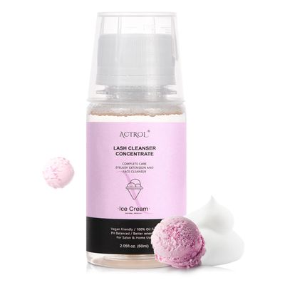 ACTROL Eyelash Cleanser Concentrate 60ml Ice Cream Professional Lash Shampoo Foaming Cleanser DIY Paraben & Sulfate Free Non-lrritating Wash for Extensions Lashes with Salon Home Care-Makes 6 Bottles