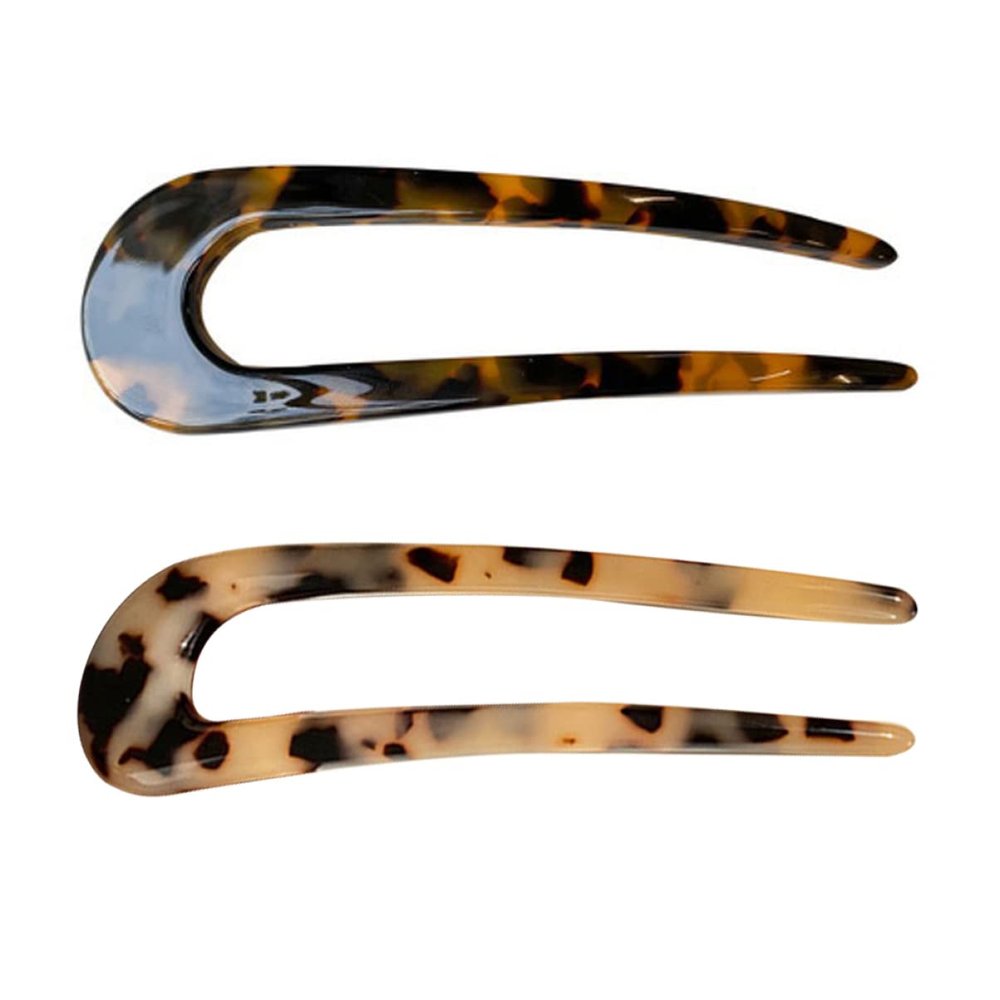 LALAFINA 2pcs Vintage U-shaped Hair Elegant Mixed Color Barrettes for Women Lightweight Retro Hair Accessories for Daily Wear and Special Occasions