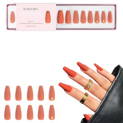 Kiara Sky Press On Nails | XPRESS PRO 100% Acrylic Nails | 30-Piece Kit Includes Nail Glue, Cuticle Pusher, File & Prep Pad | Coffin Medium - Sienna