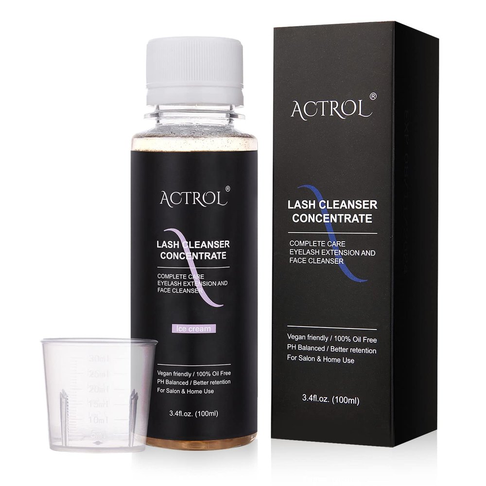 ACTROL Eyelash Cleanser Concentrate 100ml Ice Cream Professional Lash Shampoo Foaming Cleanser DIY Paraben & Sulfate Free Non-lrritating Wash for Extensions Lashes with Salon Care-Makes 20 Bottles