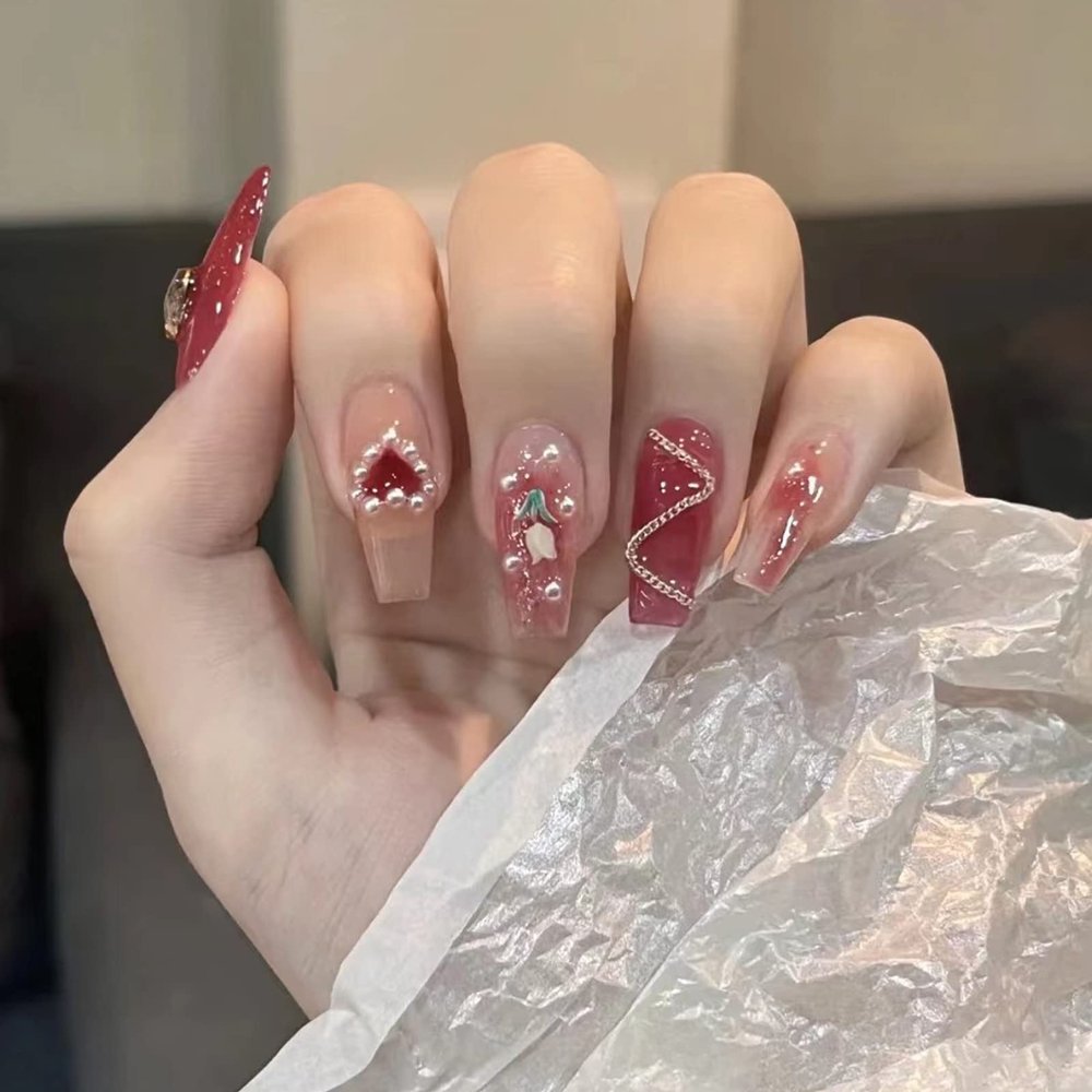 Light Rain Large Size Hand-made Press on Nails, 3D Gel UV Finished False nails with Design by Professional Manicurist