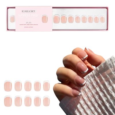 Kiara Sky Press On Nails | XPRESS PRO 100% Acrylic Nails | 30-Piece Kit Includes Nail Glue, Cuticle Pusher, File & Prep Pad | Square Short - Oui Oui