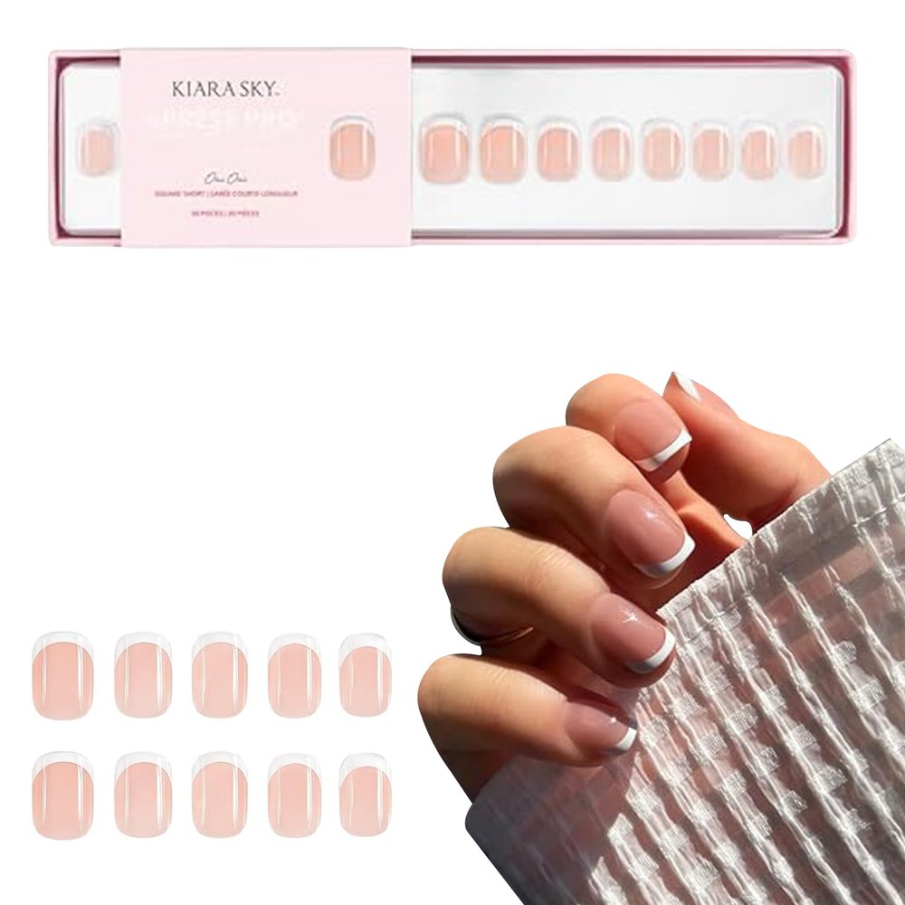 Kiara Sky Press On Nails | XPRESS PRO 100% Acrylic Nails | 30-Piece Kit Includes Nail Glue, Cuticle Pusher, File & Prep Pad | Square Short - Oui Oui