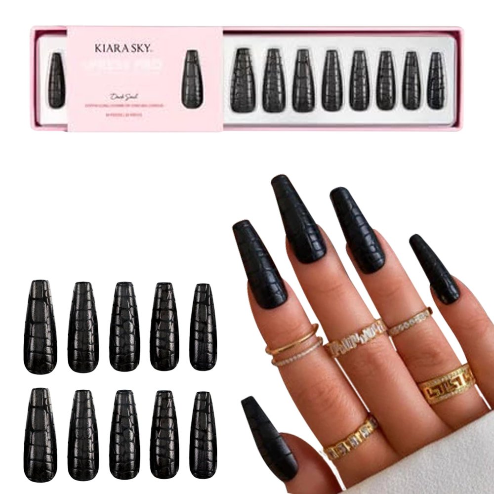 Kiara Sky Press On Nails | XPRESS PRO 100% Acrylic Nails | 30-Piece Kit Includes Nail Glue, Cuticle Pusher, File & Prep Pad |Coffin Long - Dark Soul