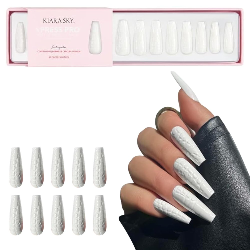 Kiara Sky Press On Nails | XPRESS PRO 100% Acrylic Nails | 30-Piece Kit Includes Nail Glue, Cuticle Pusher, File & Prep Pad | Coffin Long - Insti Gator