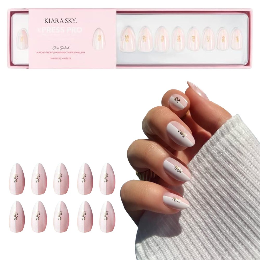 Kiara Sky Press On Nails | XPRESS PRO 100% Acrylic Nails | 30-Piece Kit Includes Nail Glue, Cuticle Pusher, File & Prep Pad | Almond Short - One Sided