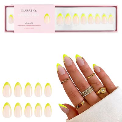 Kiara Sky Press On Nails | XPRESS PRO 100% Acrylic Nails | 30-Piece Kit Includes Nail Glue, Cuticle Pusher, File & Prep Pad | Almond Short - Limoncello