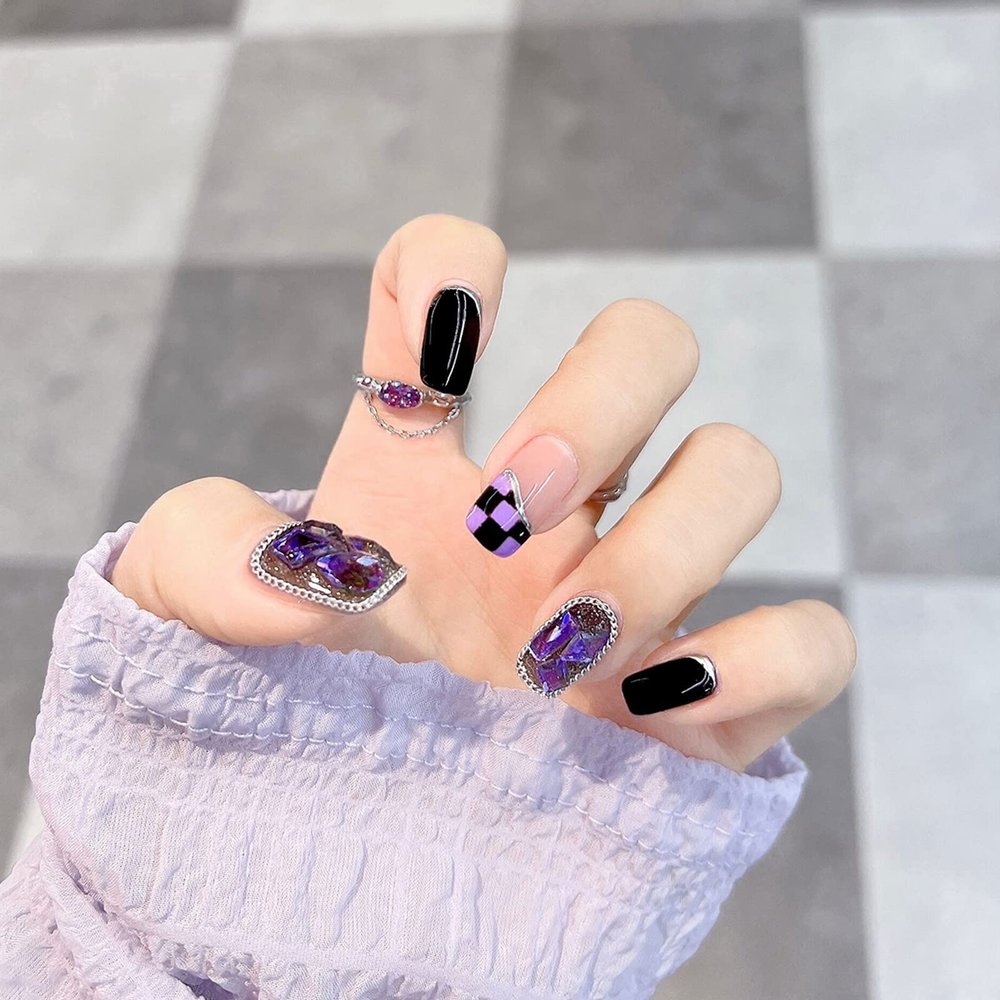 Light Rain Large Size Hand-made Press on Nails, 3D Gel UV Finished False nails with Design by Professional Manicurist