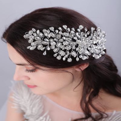 JWICOS Bride Wedding Hair Comb Silver Crystal Headpieces Bridal Hair Clip Side Comb Wedding Hair Accessories for Women and Girls (Silver)