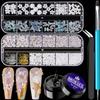 Mixed 3D Nail Art Gem Decoration Accessories Kit #4, Aurora Bear Bow Butterfly Starry AB Rhinestone Charm Jewelry for Deco, Pearl Flower Caviar Bead Stone Crystal with Dual-End Brush and Tweezer view 1