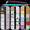 Mixed 3D Nail Art Gem Decoration Accessories Kit #3, Butterfly Starry AB Rhinestone Charm Jewelry for Deco, Pearl Flower Caviar Bead Stone Crystal with Dual-End Brush and Tweezer view 1