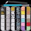 Mixed 3D Nail Art Gem Decoration Accessories Kit #2, Aurora Bear Bow Butterfly Starry AB Rhinestone Charm Jewelry for Deco, Pearl Flower Caviar Bead Stone Crystal with Dual-End Brush and Tweezer view 1