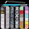Mixed 3D Nail Art Gem Decoration Accessories Kit #1, Aurora Bear Bow Butterfly Starry AB Rhinestone Charm Jewelry for Deco, Pearl Flower Caviar Bead Stone Crystal with Dual-End Brush and Tweezer view 1
