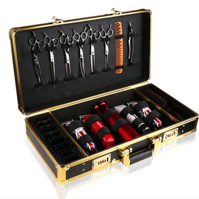 Barber Carrying Case Barber Case, Stylist Tool Box Professional Salon Hair Cutting Grooming Kit Storage Organizer for Clippers, Scissors, Barber Supplies with Secure Numlock, Gold