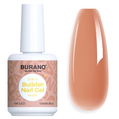 BURANO 5 in 1 Builder Base Gel 0.5 oz, Builder Gel for Nails Hard Gel Nail Extension Quick Building Gel, Builder Gel in a Bottle for Nail Pro & Beginner (NUDE)